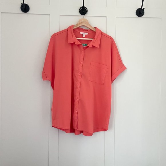 NEW Como Vintage Cap Roll Sleeve Blouse Shirt | Coral Button up Top - Picture 2 of 5